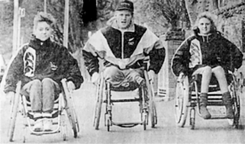 Otago Daily Times photo prior to the 1992 Paralympic Games. From left to right: Denise Gow, Gavin Foulsham and Jenny Newstead.